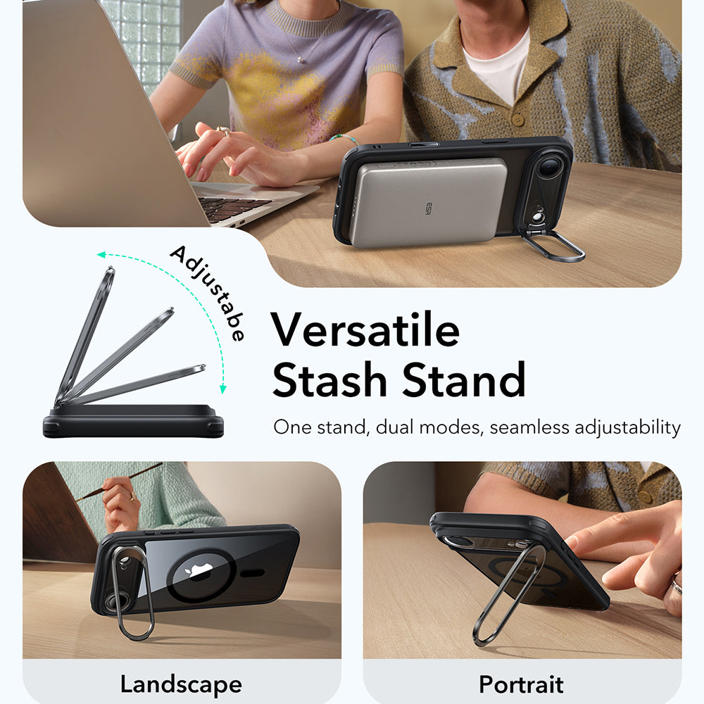 Калъф MagSafe за Apple iPhone 17 Air, ESR, Classic Hybrid Kickstand, Прозрачен Черен