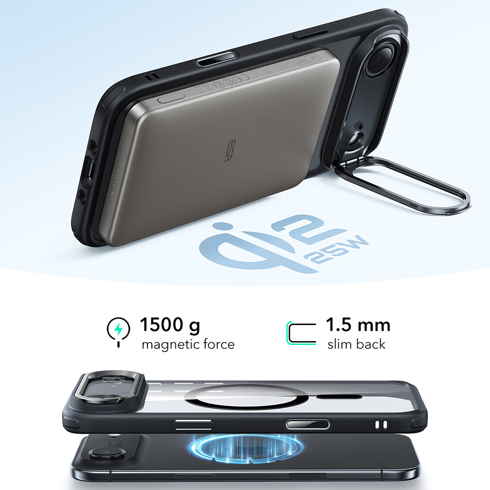 Калъф MagSafe за Apple iPhone 17 Air, ESR, Classic Hybrid Kickstand, Прозрачен Черен