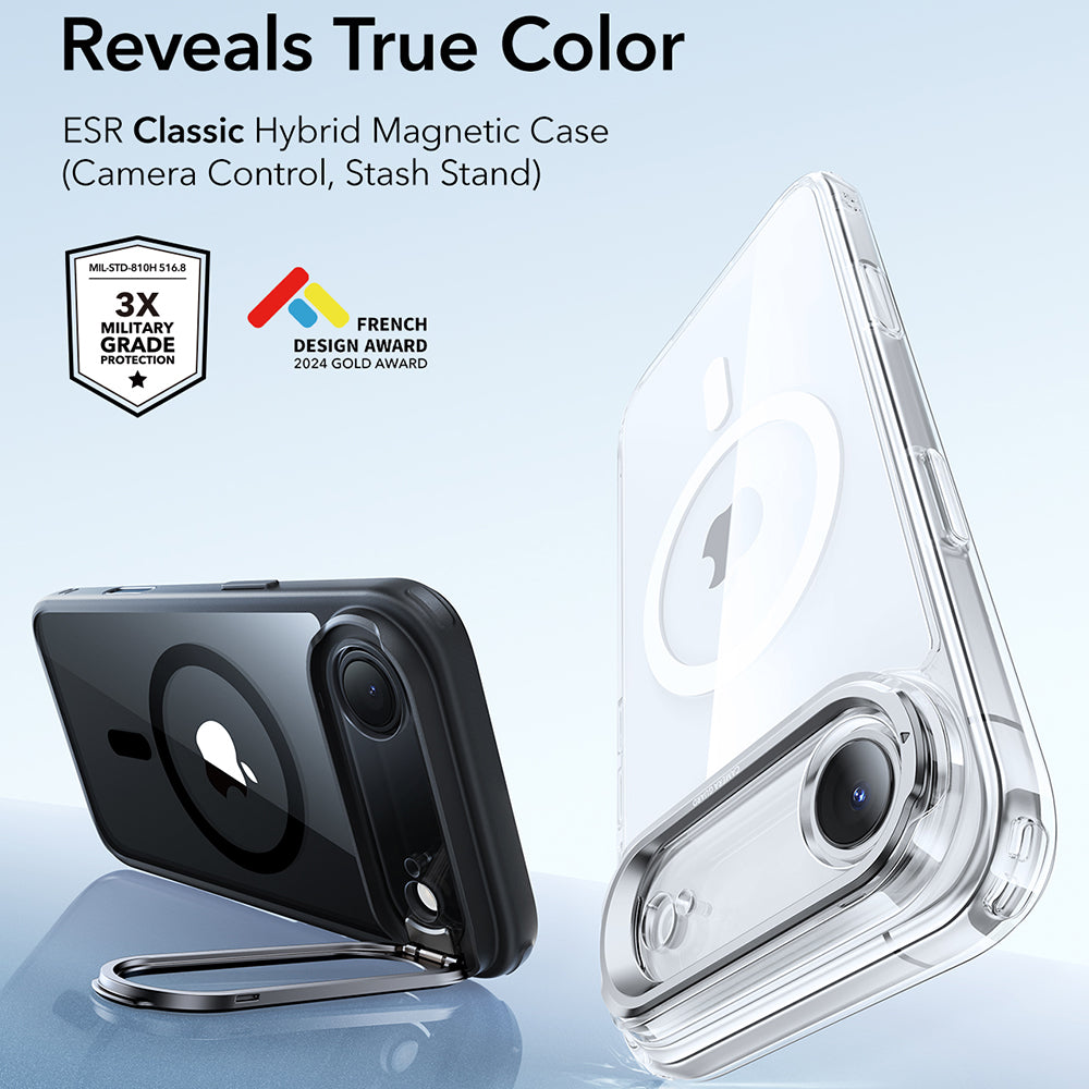 Калъф MagSafe за Apple iPhone 17 Air, ESR, Classic Hybrid Kickstand, Прозрачен Черен