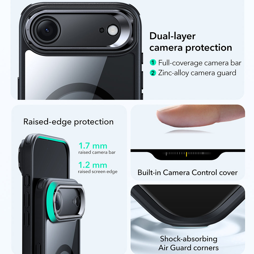 Калъф MagSafe за Apple iPhone 17 Air, ESR, Classic Hybrid Kickstand, Прозрачен Черен