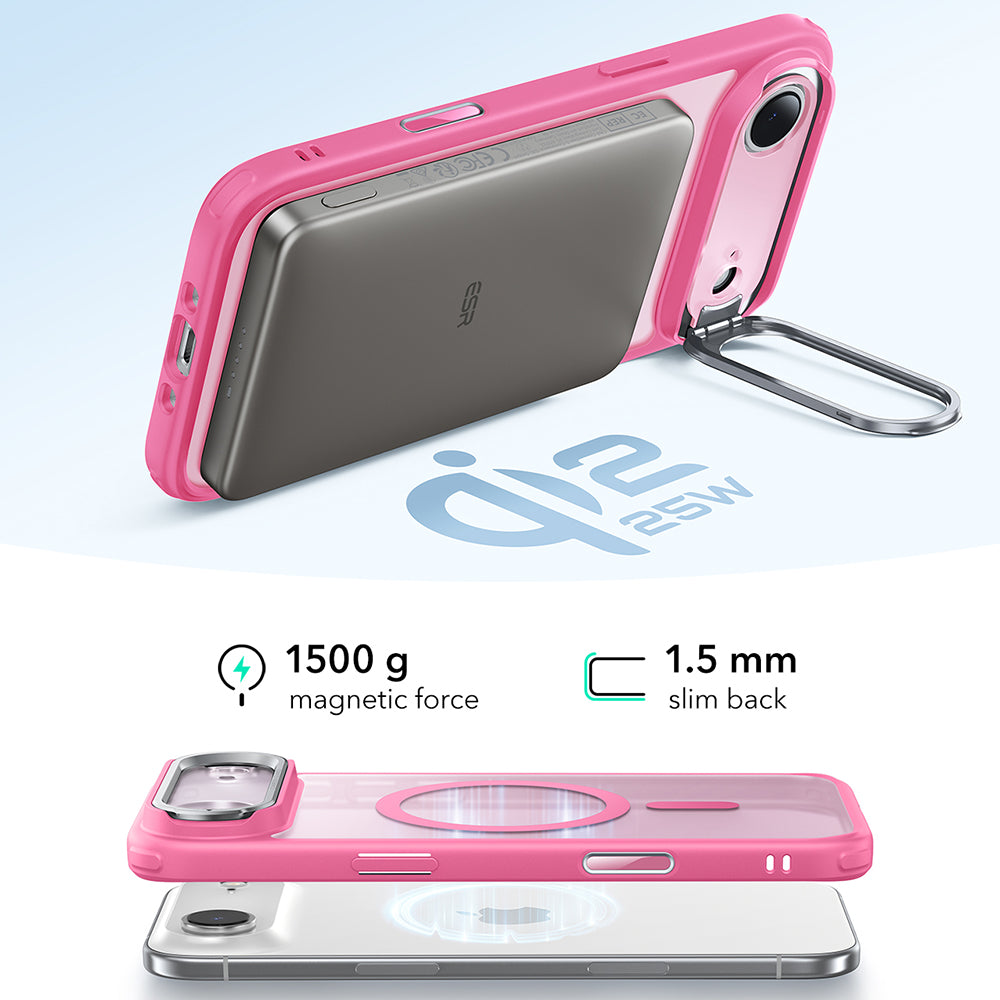 Калъф MagSafe за Apple iPhone 17 Air, ESR, Classic Hybrid Kickstand, Сатенено розов
