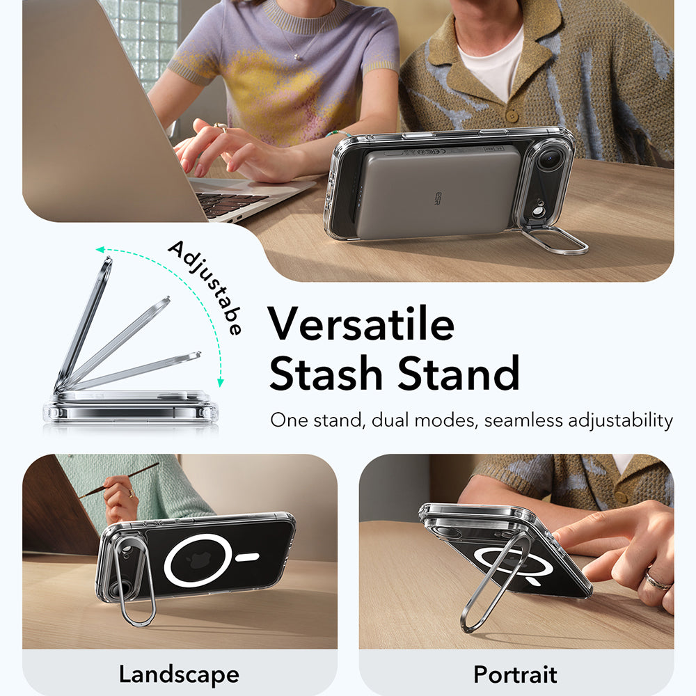 Калъф MagSafe за Apple iPhone 17 Air, ESR, Classic Hybrid Kickstand, Прозрачен
