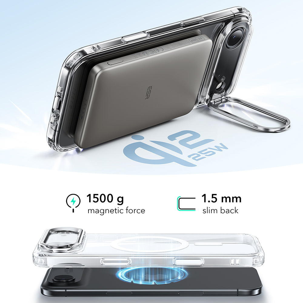 Калъф MagSafe за Apple iPhone 17 Air, ESR, Classic Hybrid Kickstand, Прозрачен