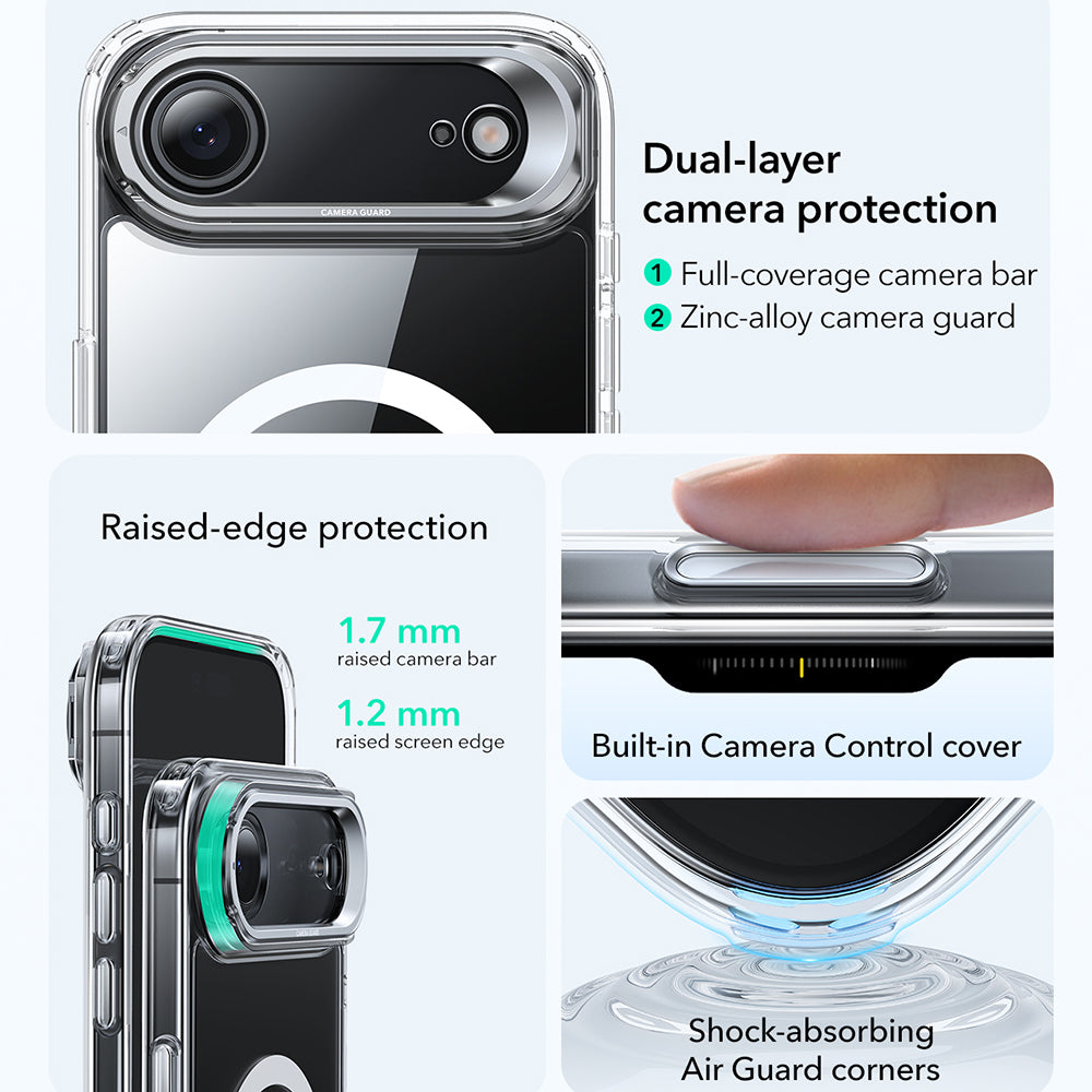 Калъф MagSafe за Apple iPhone 17 Air, ESR, Classic Hybrid Kickstand, Прозрачен