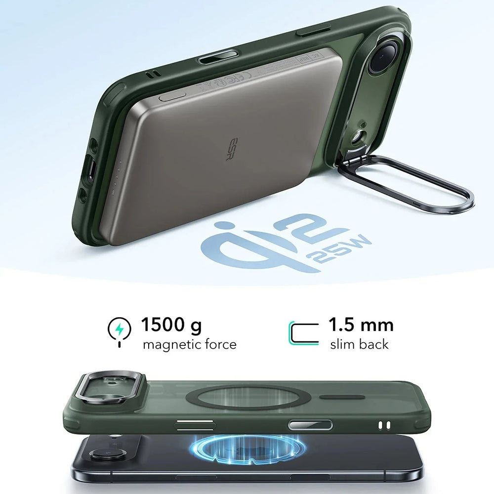 Калъф MagSafe за Apple iPhone 17 Air, ESR, Classic Hybrid Kickstand, Сатенено зелен