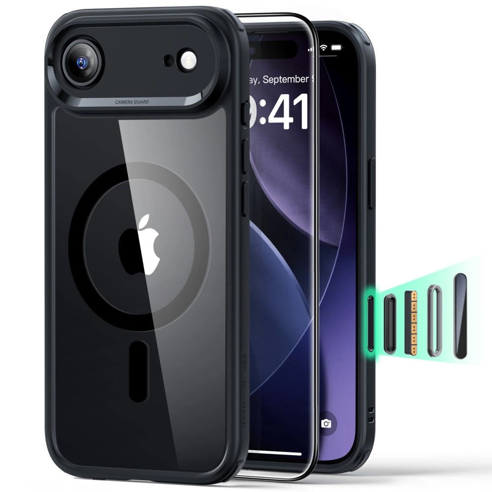 Калъф MagSafe за Apple iPhone 17 Air, ESR, Classic Hybrid със защита за екрана, Прозрачен Черен