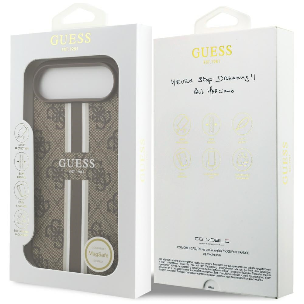 Калъф MagSafe за Apple iPhone 17 Air, Guess, 4G Printed Stripes, Кафяв