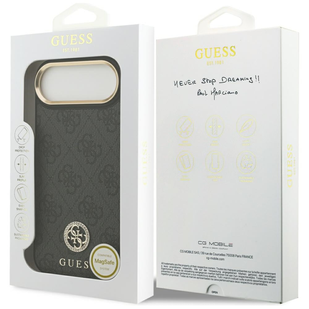 Калъф MagSafe за Apple iPhone 17 Air, Guess, 4G Strass Logo, Черен