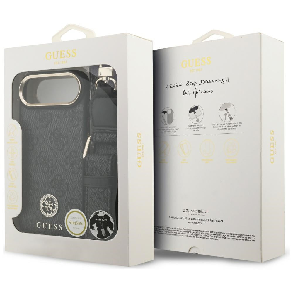 Калъф MagSafe за Apple iPhone 17 Air, Guess, 4G Strass Logo with Big Strap, Черен