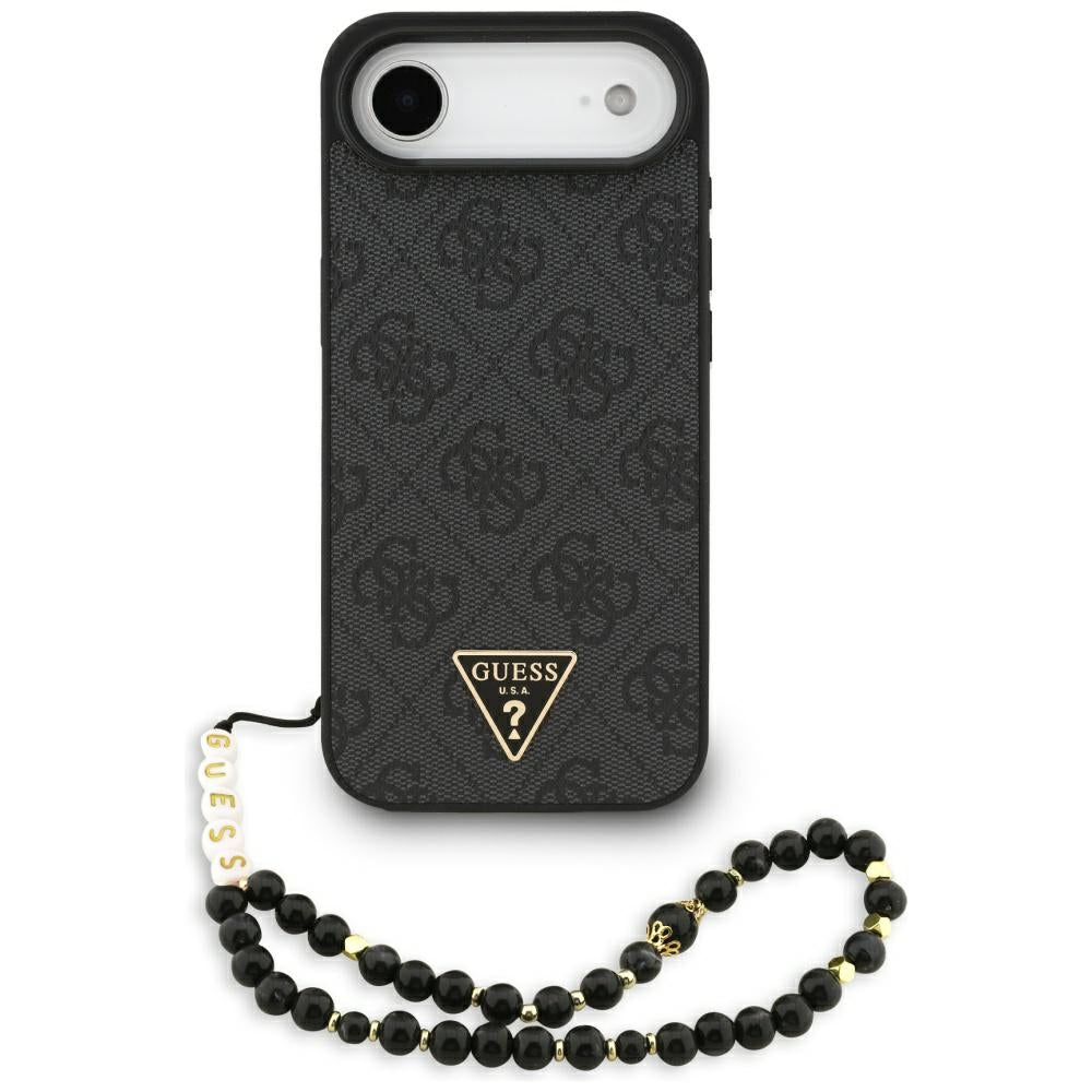 Калъф MagSafe за Apple iPhone 17 Air, Guess, 4G Triangle Logo with Cord Strap, Черен