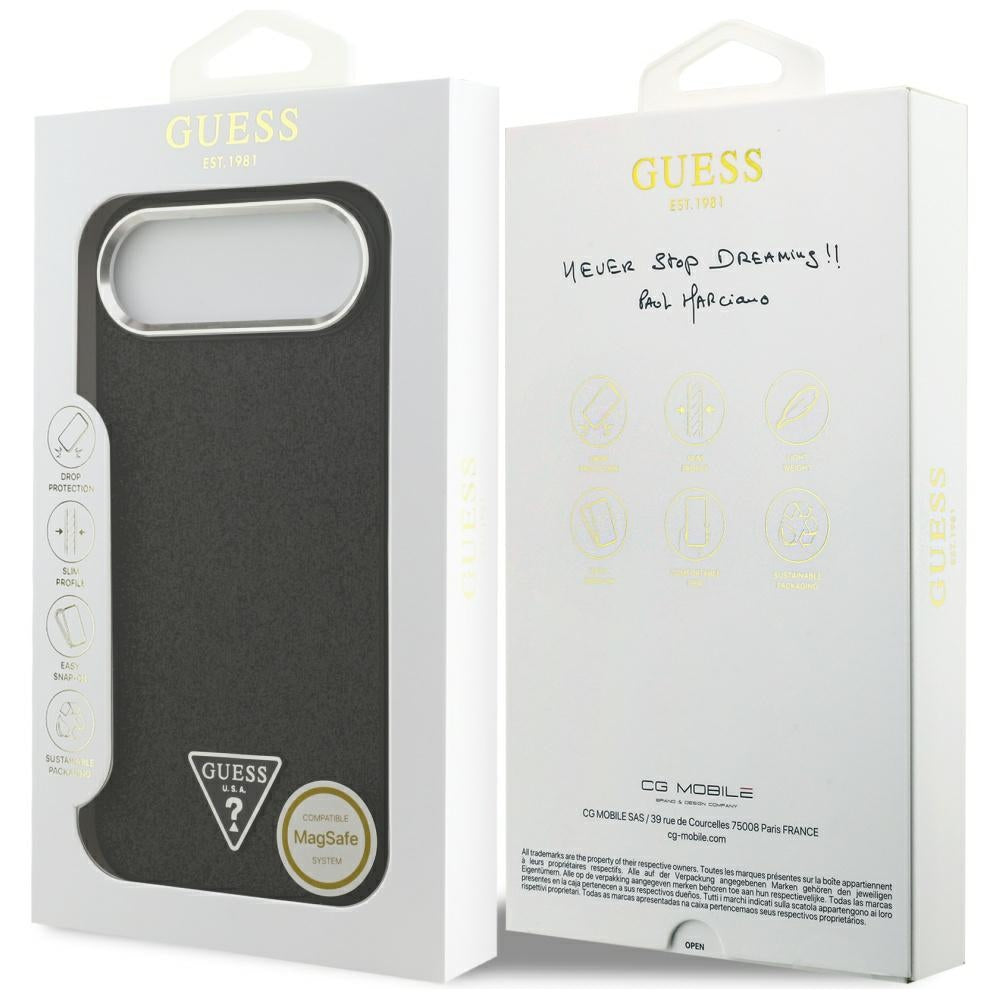 Калъф MagSafe за Apple iPhone 17 Air, Guess, Glitter Triangle Logo, Черен