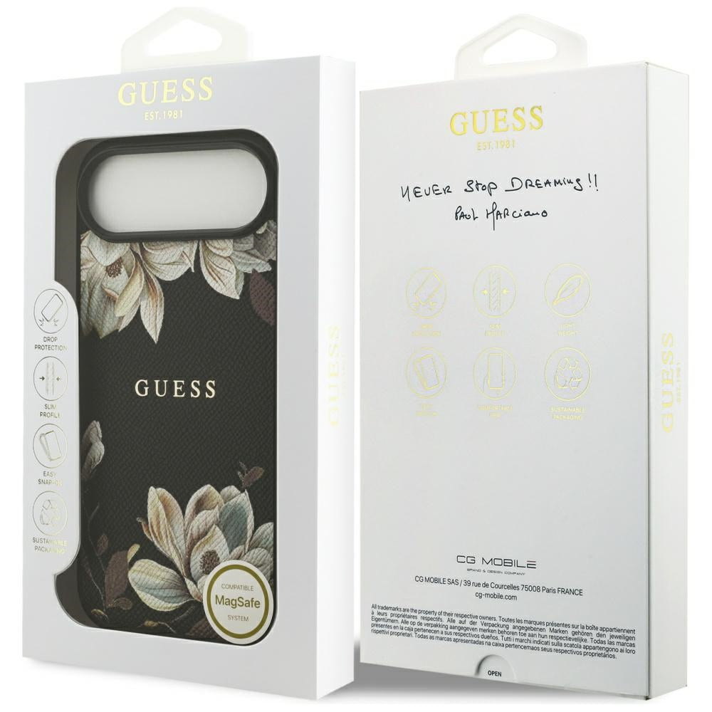 Калъф MagSafe за Apple iPhone 17 Air, Guess, Grained Flowers, Черен