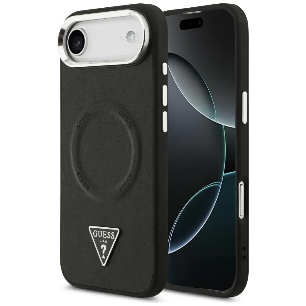 Калъф MagSafe за Apple iPhone 17 Air, Guess, Triangle Logo, Черен Сребрист