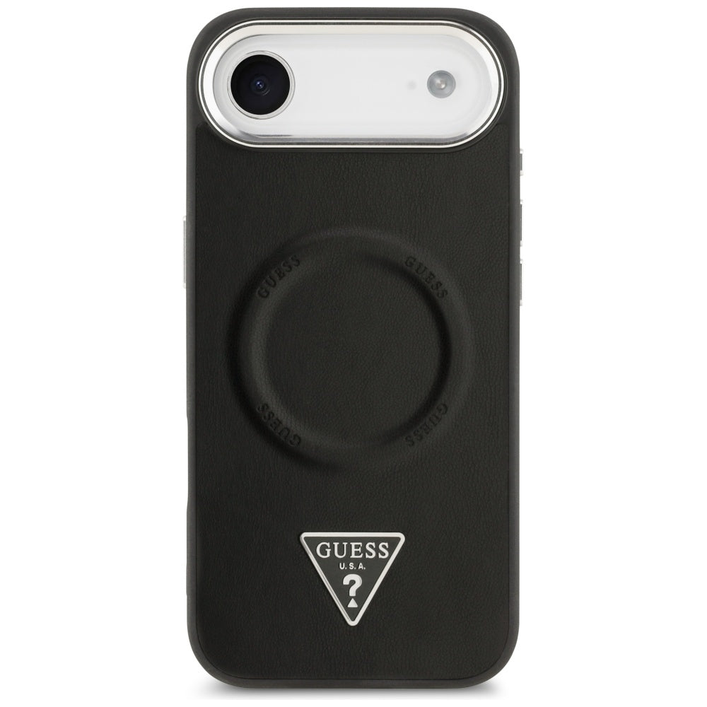Калъф MagSafe за Apple iPhone 17 Air, Guess, Triangle Logo, Черен Сребрист