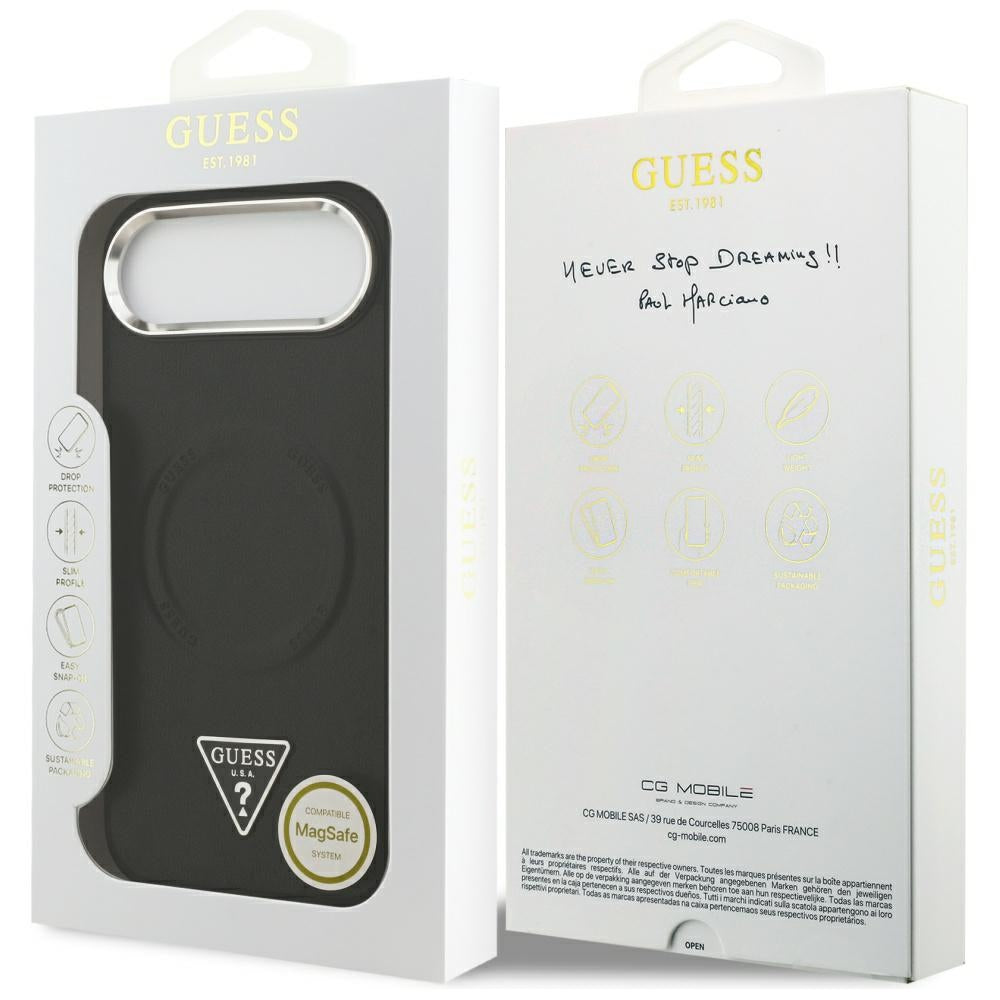 Калъф MagSafe за Apple iPhone 17 Air, Guess, Triangle Logo, Черен Сребрист
