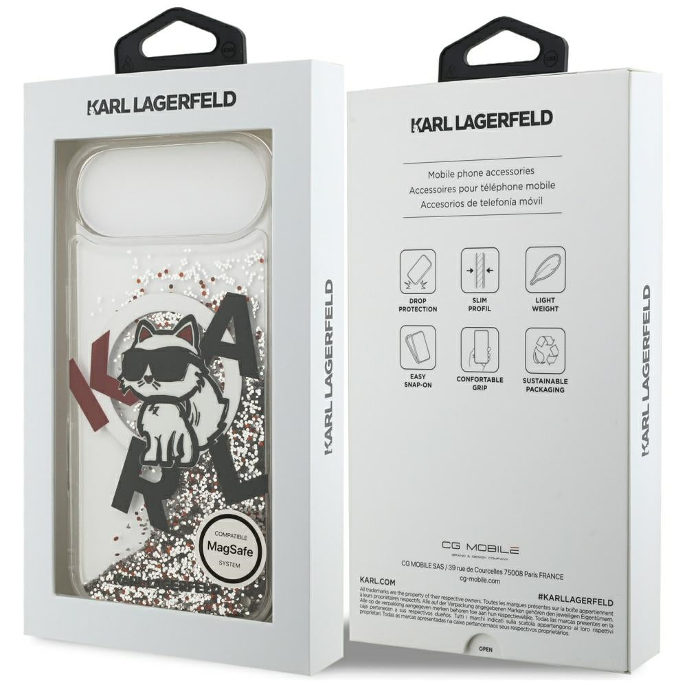 Husa MagSafe за Apple iPhone 17 Air, Karl Lagerfeld, Liquid Glitter Choupette Logo, Прозрачна