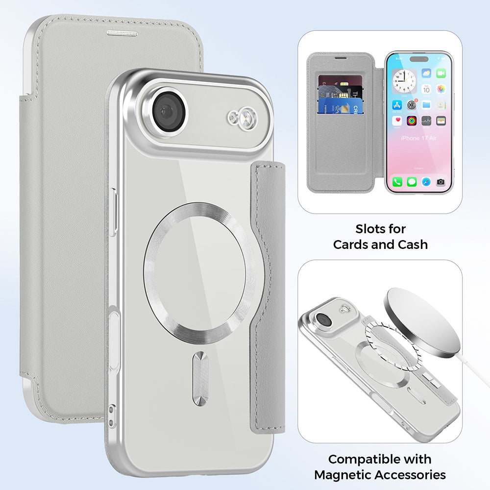 Калъф MagSafe за Apple iPhone 17 Air, Techsuit, SmartMag Book, Сив