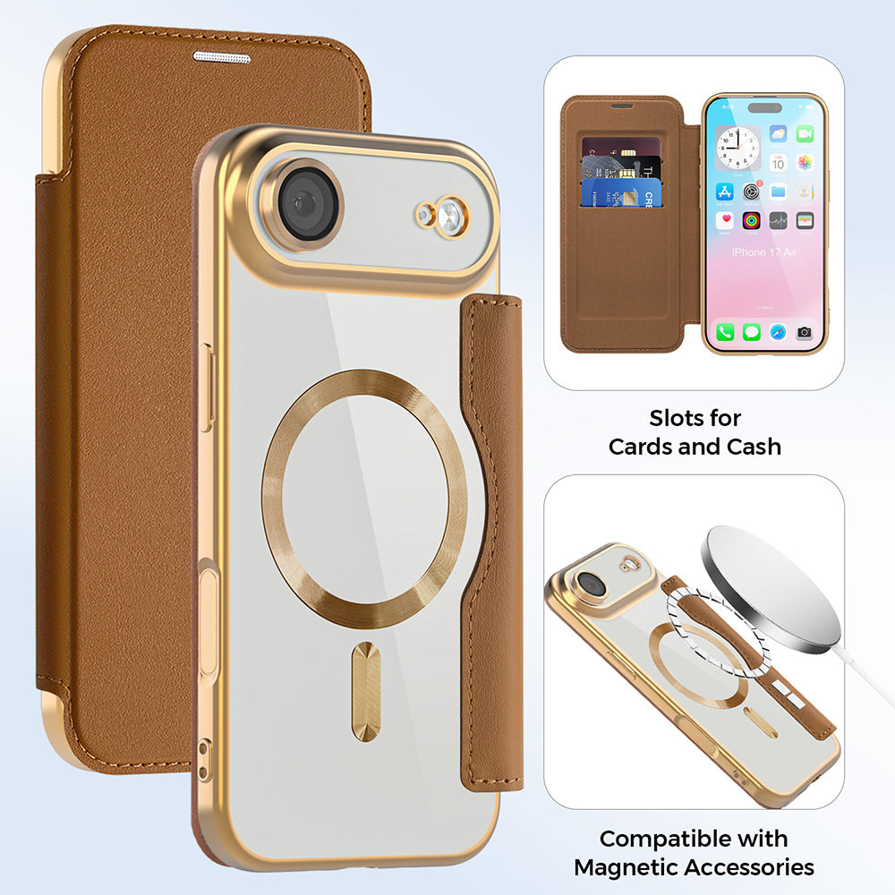 Калъф MagSafe за Apple iPhone 17 Air, Techsuit, SmartMag Book, Кафяв