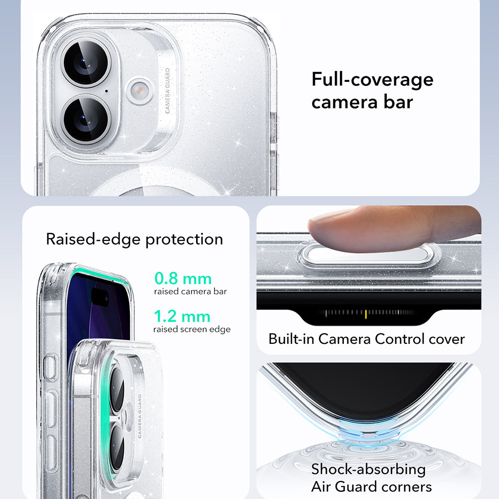 Калъф MagSafe за Apple iPhone 17, ESR, Classic Hybrid Shimmer, Прозрачен
