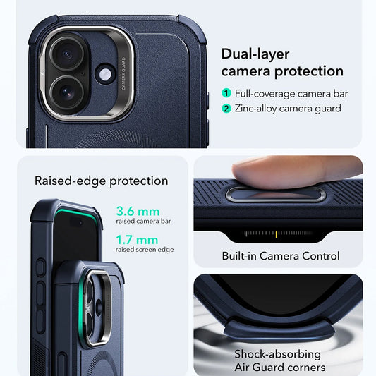 MagSafe Case for Apple iPhone 17, ESR, Cyber Armor Kickstand, Blue
