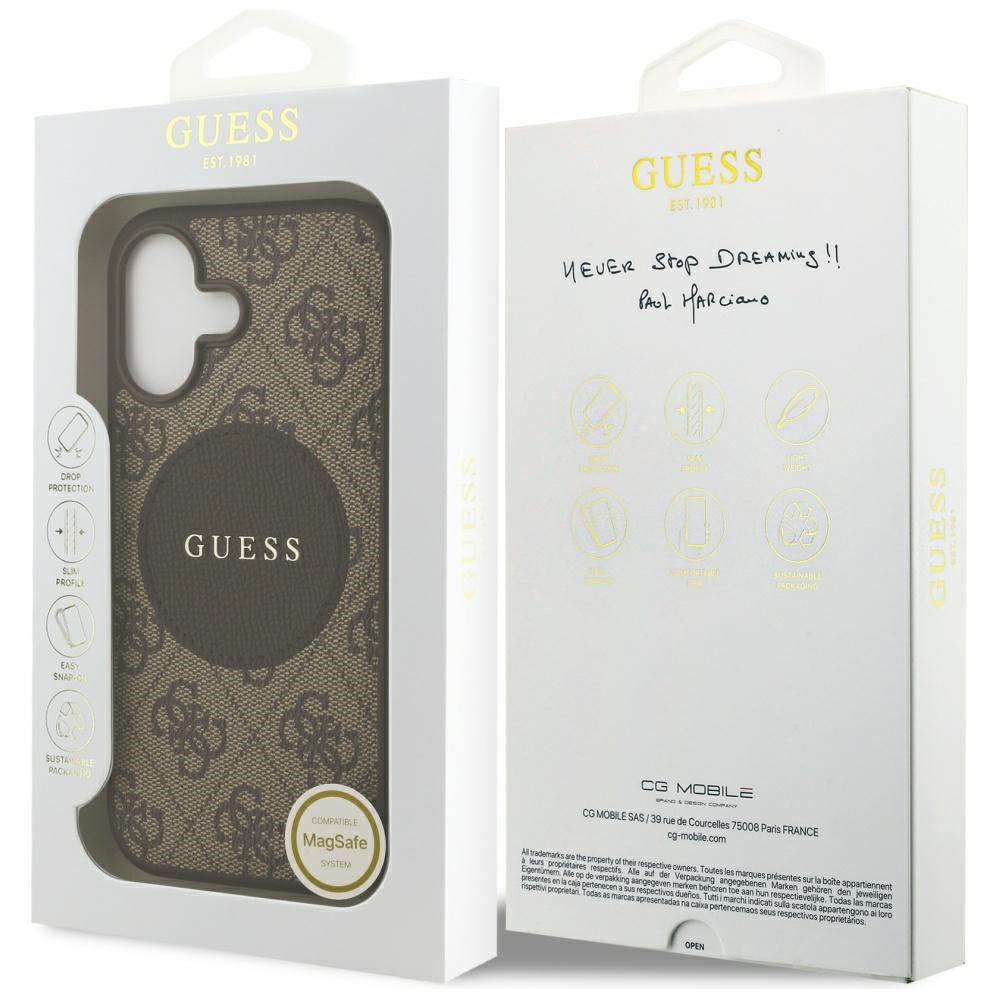 Калъф MagSafe за Apple iPhone 17, Guess, 4G Circle Classic Logo, Кафяв