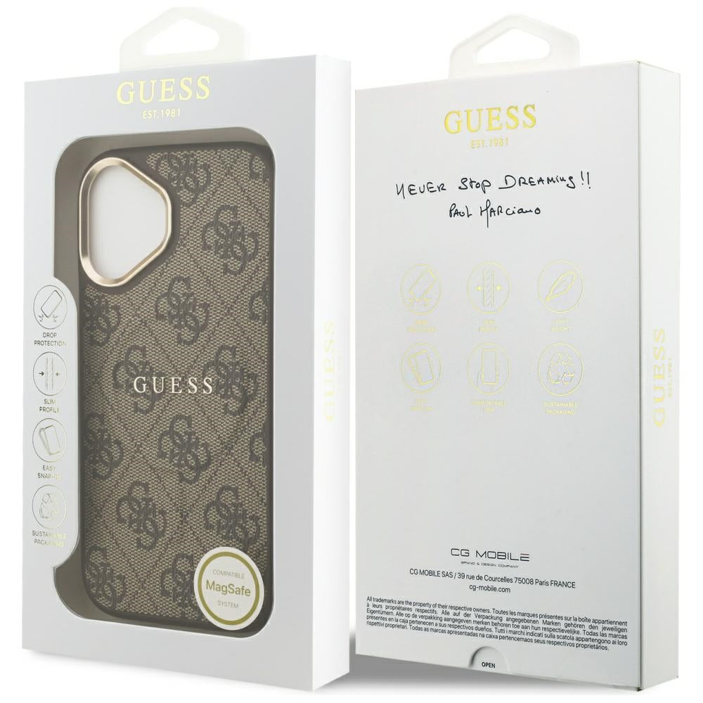 Калъф MagSafe за Apple iPhone 17, Guess, 4G Classic, Кафяв