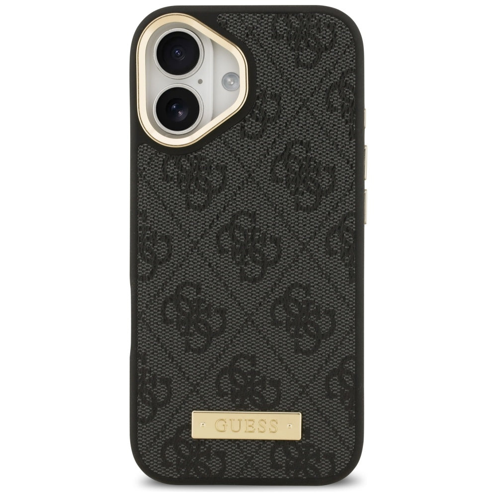 Калъф MagSafe за Apple iPhone 17, Guess, 4G Logo Plate, Черен
