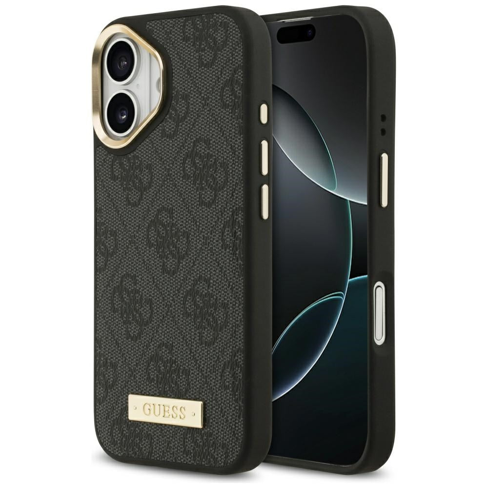 Калъф MagSafe за Apple iPhone 17, Guess, 4G Logo Plate, Черен
