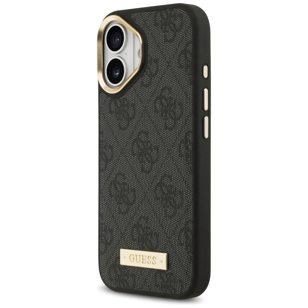 Калъф MagSafe за Apple iPhone 17, Guess, 4G Logo Plate, Черен
