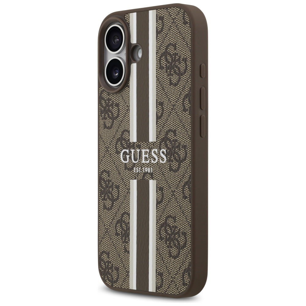 Калъф MagSafe за Apple iPhone 17, Guess, 4G Printed Stripes, Кафяв