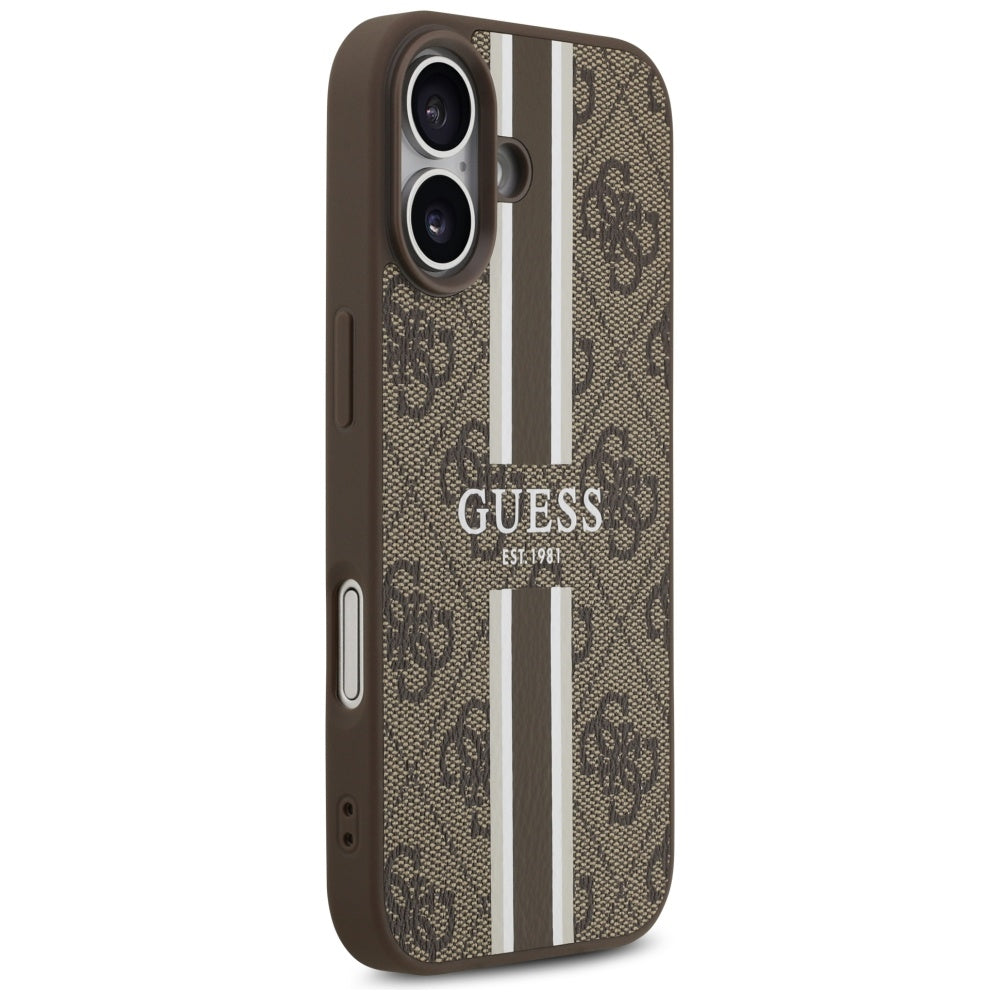Калъф MagSafe за Apple iPhone 17, Guess, 4G Printed Stripes, Кафяв