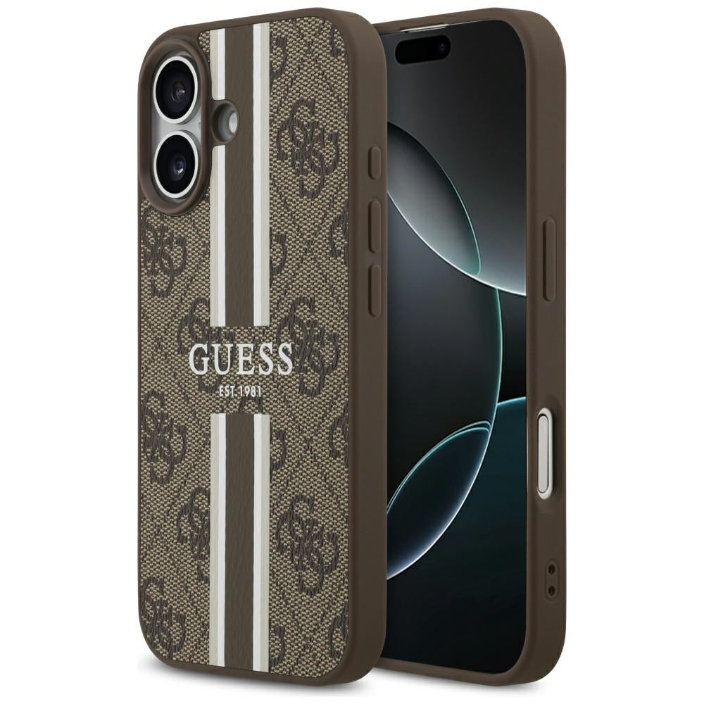 Калъф MagSafe за Apple iPhone 17, Guess, 4G Printed Stripes, Кафяв