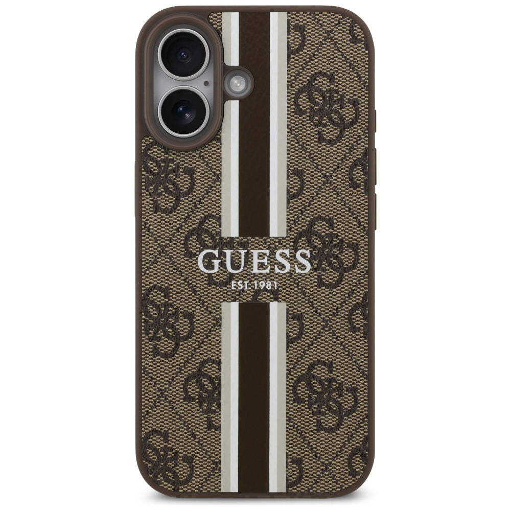Калъф MagSafe за Apple iPhone 17, Guess, 4G Printed Stripes, Кафяв