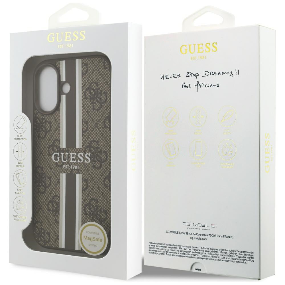 Калъф MagSafe за Apple iPhone 17, Guess, 4G Printed Stripes, Кафяв