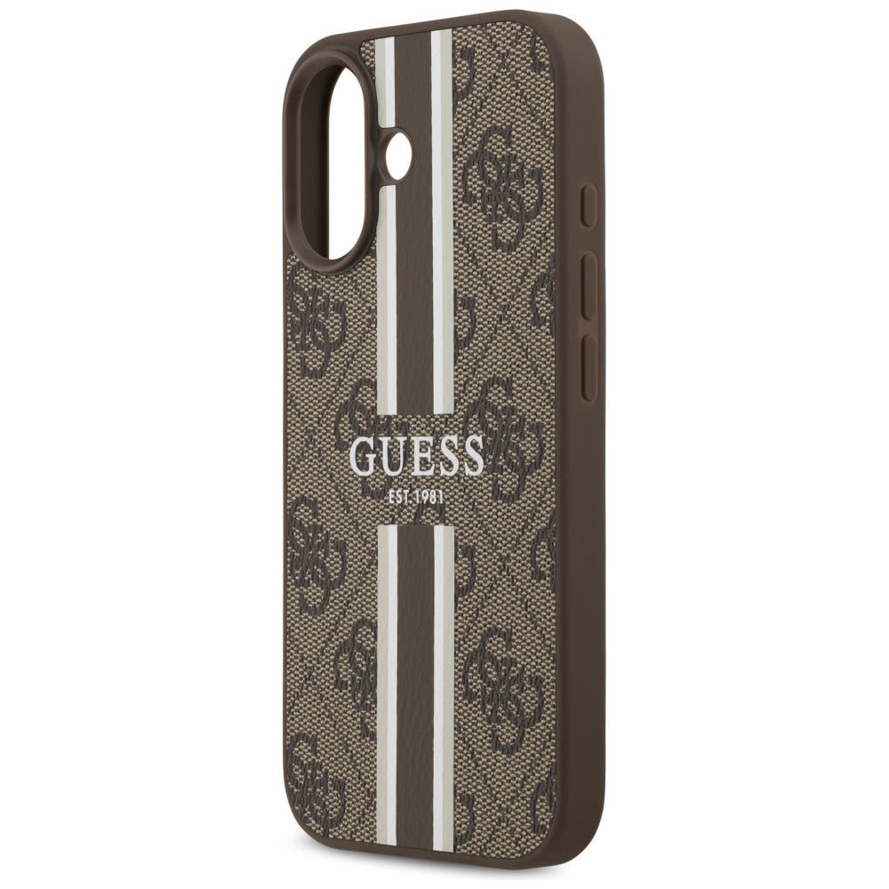 Калъф MagSafe за Apple iPhone 17, Guess, 4G Printed Stripes, Кафяв