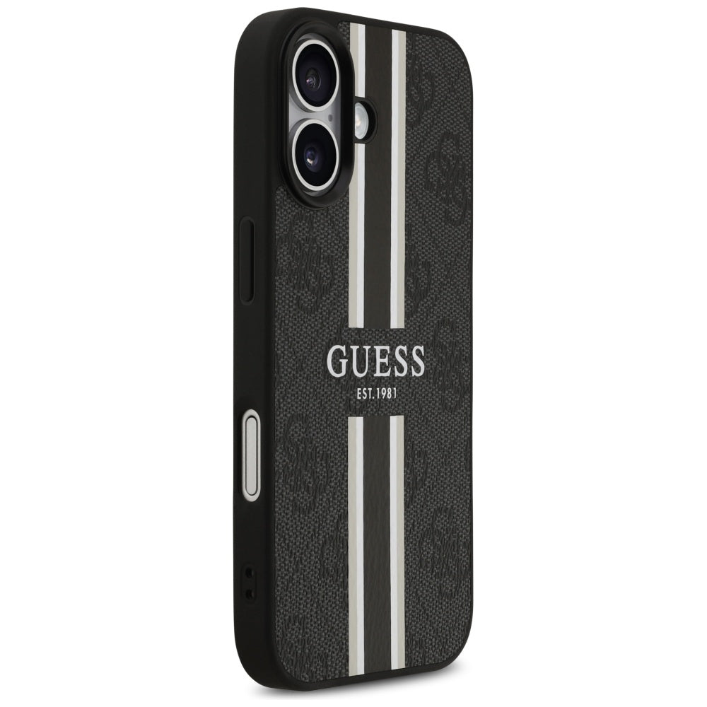 Калъф MagSafe за Apple iPhone 17, Guess, 4G Printed Stripes, Черен