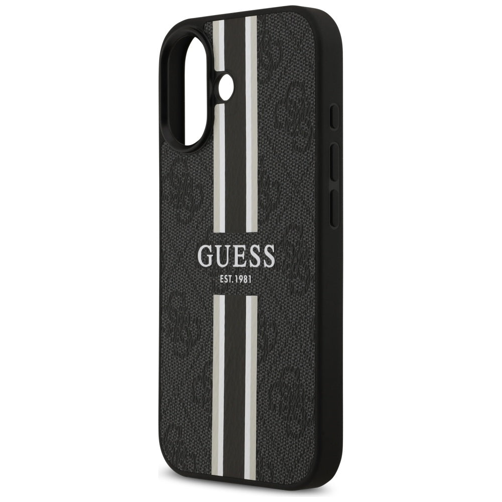 Калъф MagSafe за Apple iPhone 17, Guess, 4G Printed Stripes, Черен