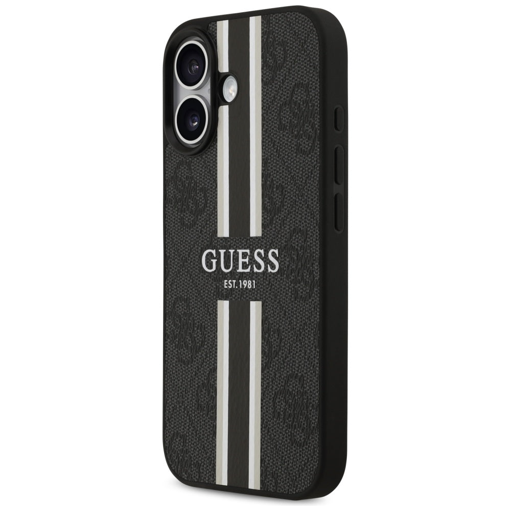 Калъф MagSafe за Apple iPhone 17, Guess, 4G Printed Stripes, Черен