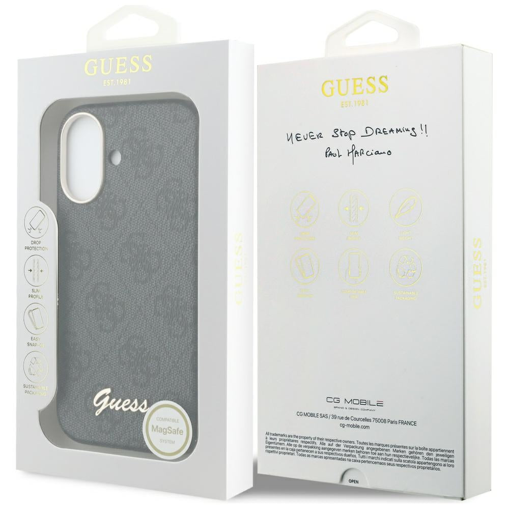 Калъф MagSafe за Apple iPhone 17, Guess, 4G Script Logo, Черен
