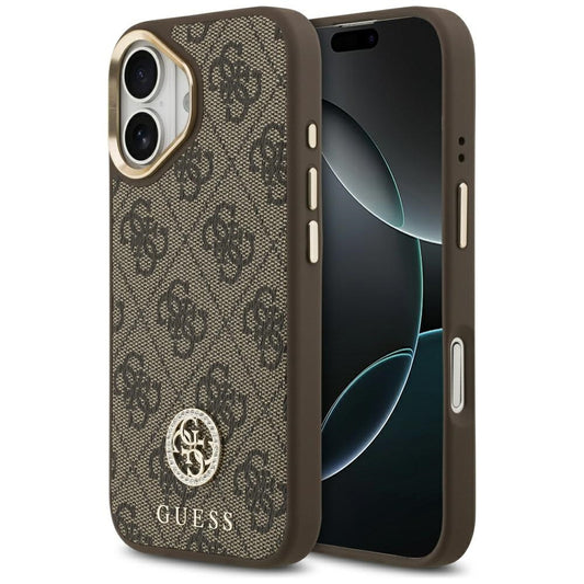 Калъф MagSafe за Apple iPhone 17, Guess, 4G Strass Logo, Кафяв
