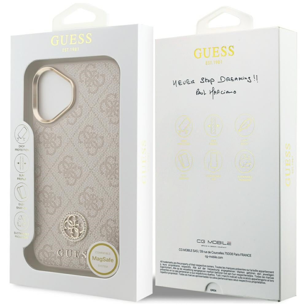 Калъф MagSafe за Apple iPhone 17, Guess, 4G Strass Logo, Розов