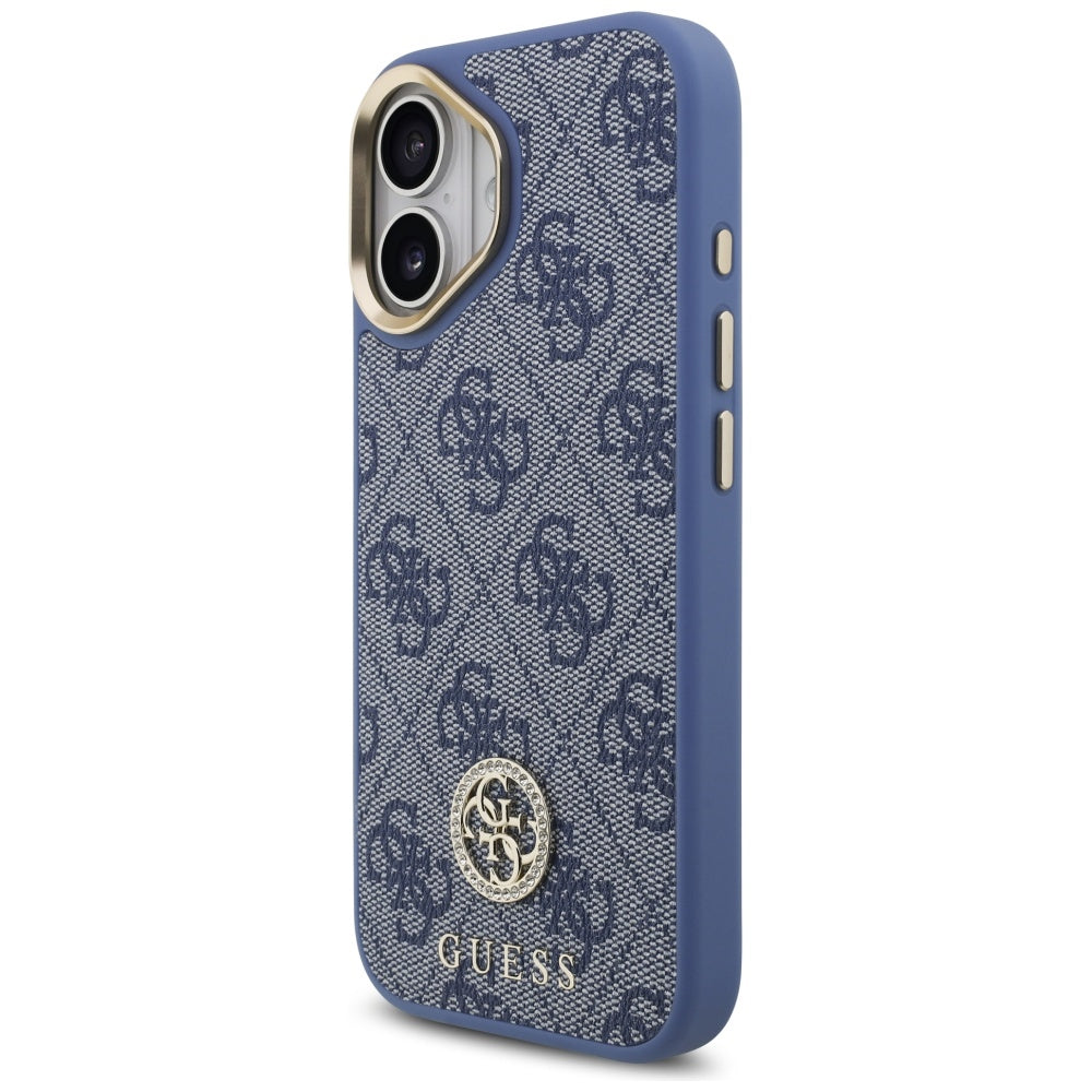 Калъф MagSafe за Apple iPhone 17, Guess, 4G Strass Logo with Big Strap, Син
