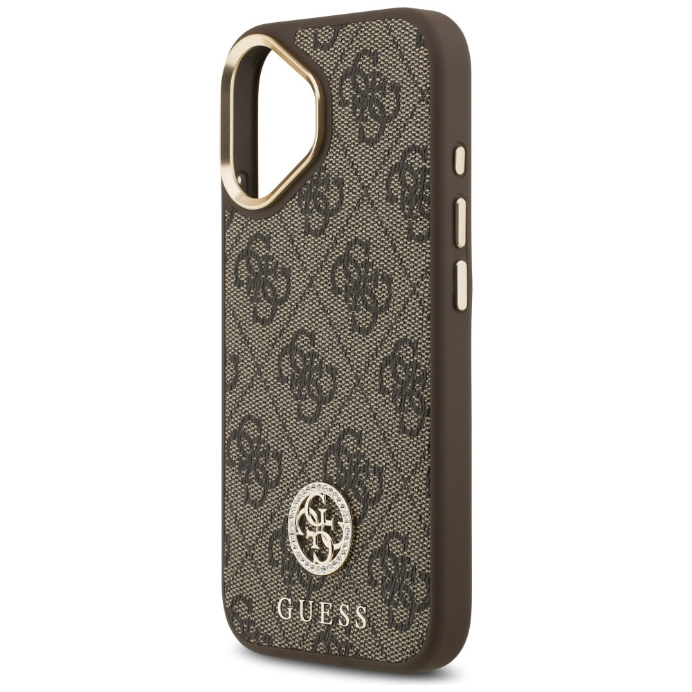 Калъф MagSafe за Apple iPhone 17, Guess, 4G Strass Logo with Big Strap, Кафяв