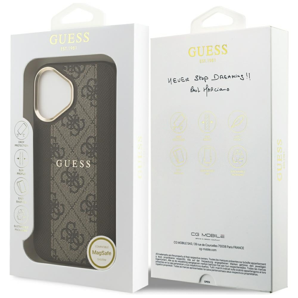 Калъф MagSafe за Apple iPhone 17, Guess, 4G Stripe, Кафяв