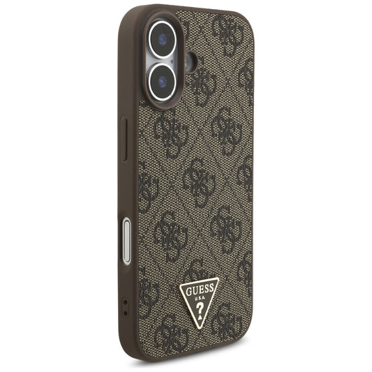 Калъф MagSafe за Apple iPhone 17, Guess, 4G Triangle Logo Cord Strap, Кафяв