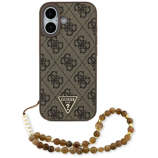 Калъф MagSafe за Apple iPhone 17, Guess, 4G Triangle Logo Cord Strap, Кафяв