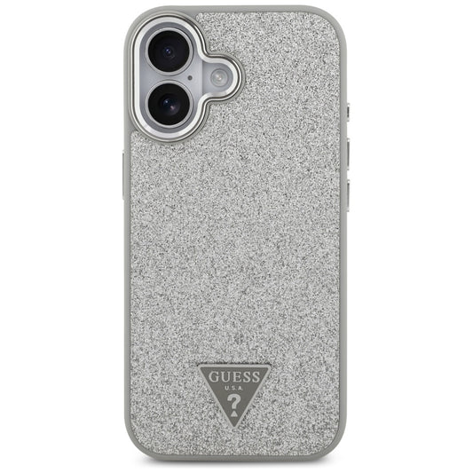 Калъф MagSafe за Apple iPhone 17, Guess, Glitter Triangle Logo, Сребрист