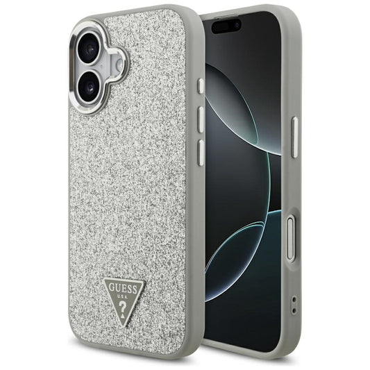 Калъф MagSafe за Apple iPhone 17, Guess, Glitter Triangle Logo, Сребрист