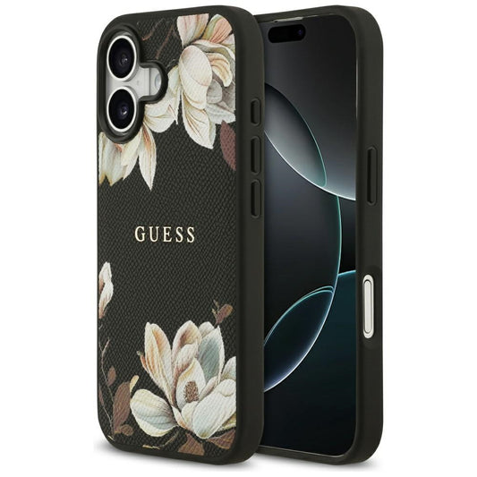 Калъф MagSafe за Apple iPhone 17, Guess, Grained Flowers, Черен
