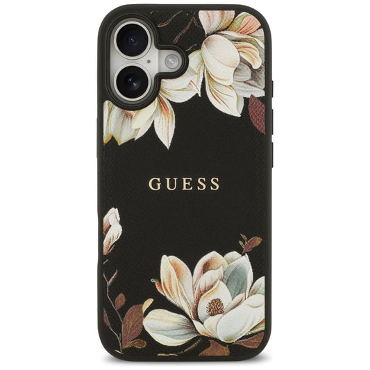 Калъф MagSafe за Apple iPhone 17, Guess, Grained Flowers, Черен